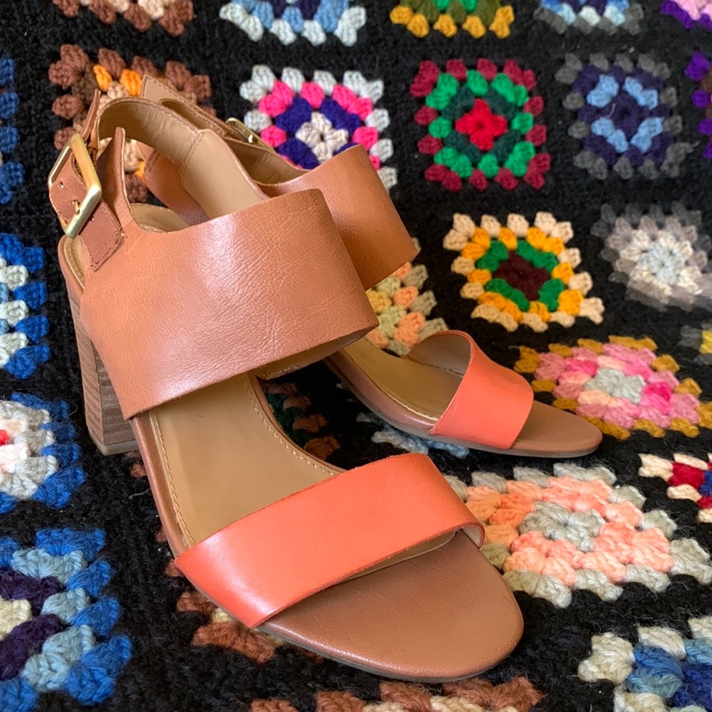 Franco Sarto Brown Leather Block Heel
